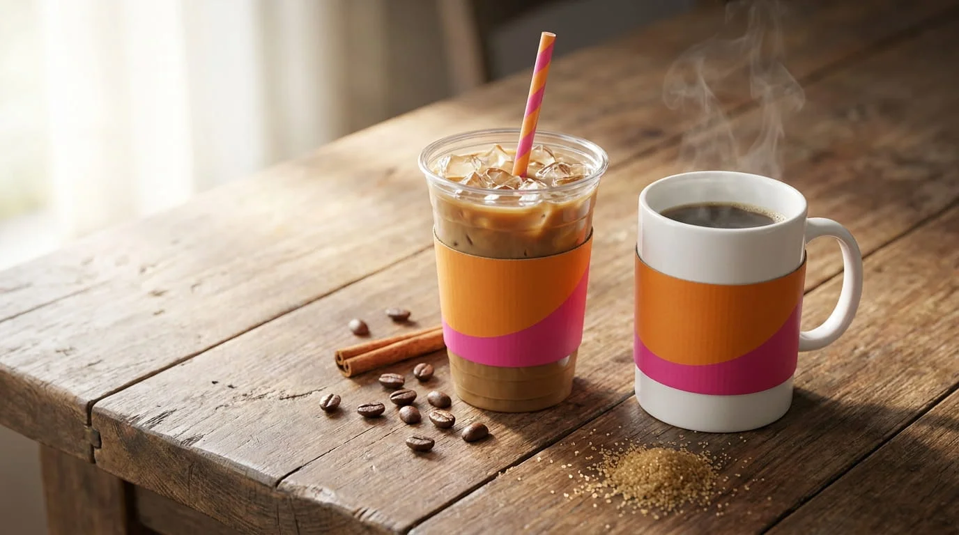 Dunkin coffee menu 2026 featuring iced latte, cold brew, and cappuccino cups with prices