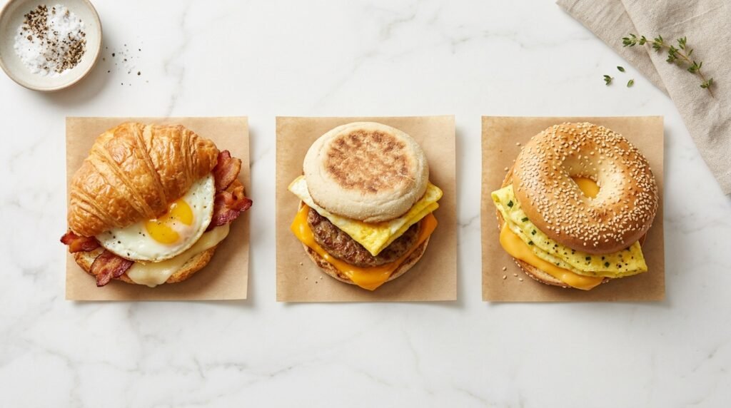 Dunkin Donuts breakfast sandwich prices 2026 — bacon egg cheese, sausage egg cheese, and turkey sausage options with calorie counts
