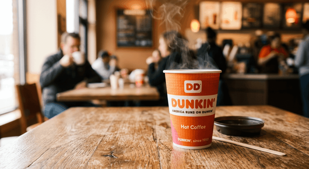 dunkin hot coffee price and menu options in a real cafe setting
