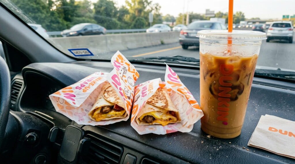 Dunkin wake-up wraps with iced coffee breakfast combo