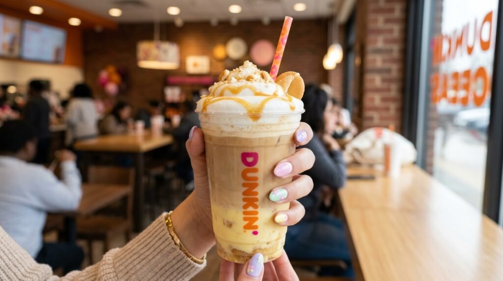 Dunkin' Banana Puddin' Cloud Latte from the spring 2026 seasonal menu with cloud foam topping