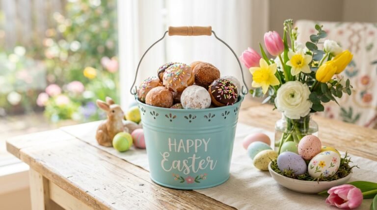 Dunkin Easter Bucket 2026 with 50 Munchkins in a blue Easter pail