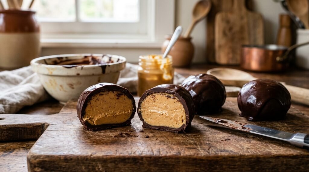 homemade chocolate peanut butter Easter eggs with creamy filling