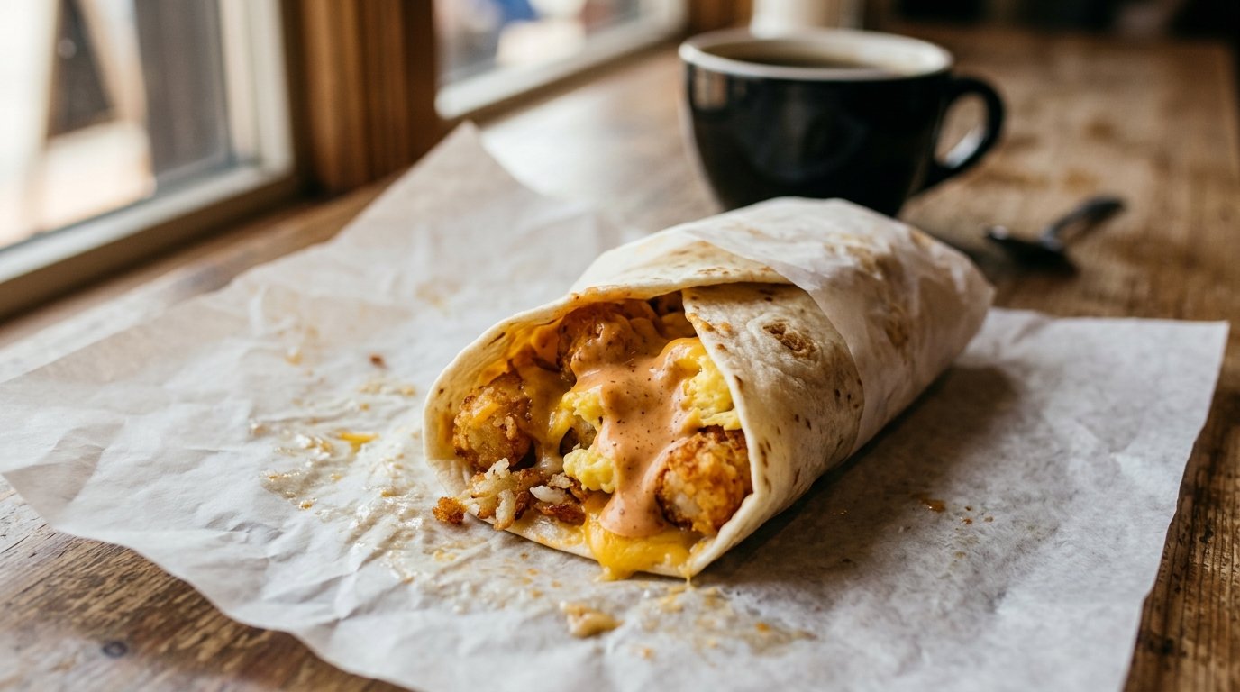 Dunkin Chipotle Hash Brown Wake-Up Wrap with crispy hash browns and chipotle sauce