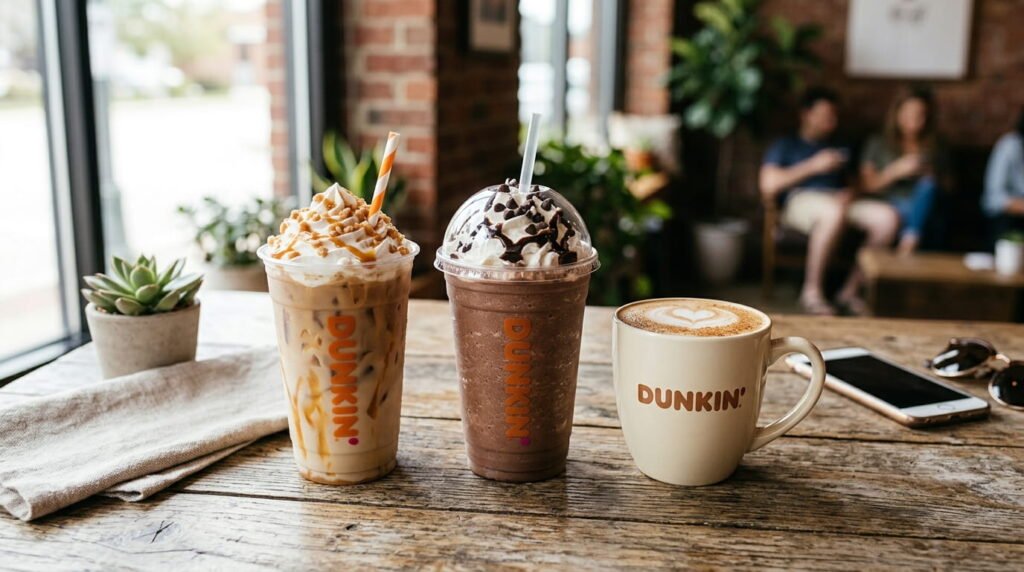 Different Dunkin custom drink variations iced frozen and creamy