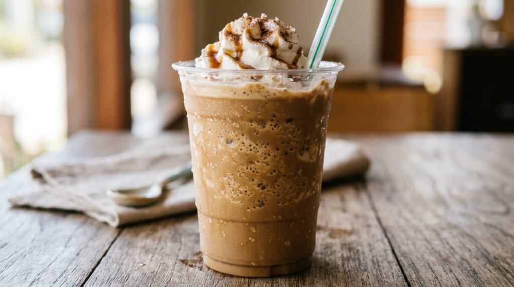 Dunkin frozen coffee texture close-up creamy blended drink