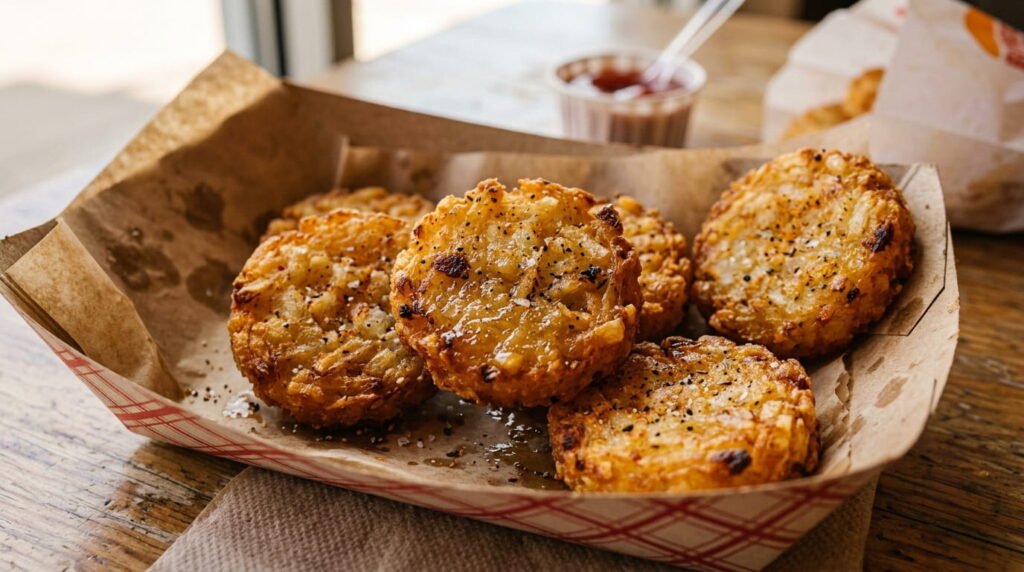 Crispy Dunkin hash browns close-up showing texture and golden crust