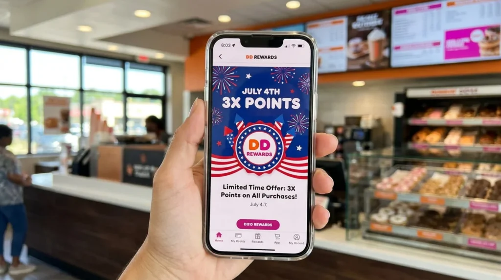 Dunkin app deals Fourth of July 2026 DD Rewards points offers and Eagle Cup promo code
