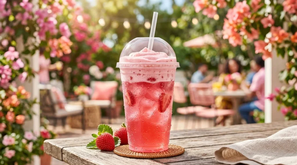 Dunkin summer 2026 Refresher drink with pink strawberry cold foam