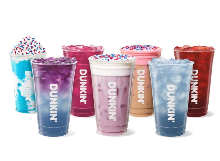 Dunkin' Fourth of July 2026 beverage lineup — patriotic Refreshers, lemonades and coffee drinks
