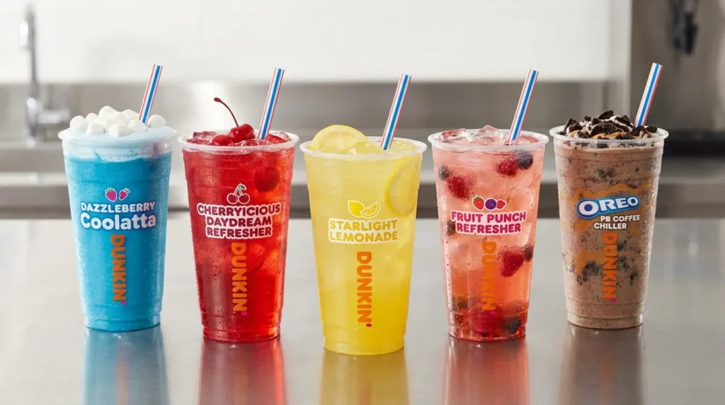 Dunkin 4th of July menu 2026 drink lineup including Dazzleberry Coolatta and Refreshers