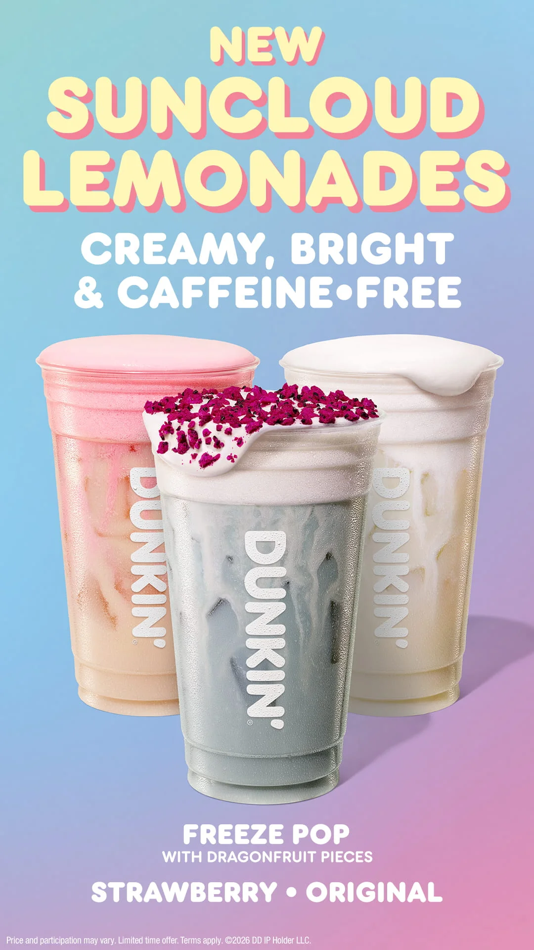 Dunkin' Suncloud Lemonades lineup, official press photo