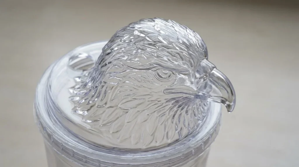 Close up of Dunkin Eagle Cup sculpted eagle lid design