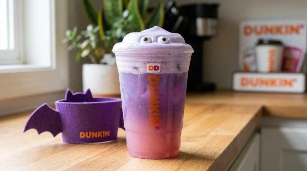 Berry Battie Daydream Refresher with purple cold foam and candy eyes
