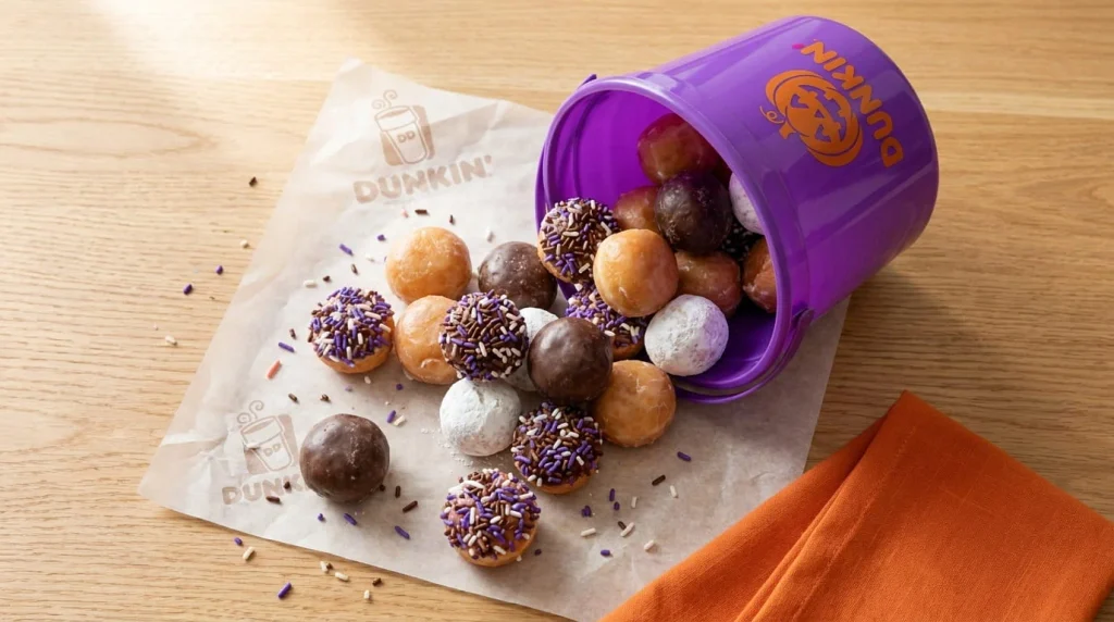 50-count assortment of Dunkin' Halloween Munchkins with purple and chocolate sprinkles