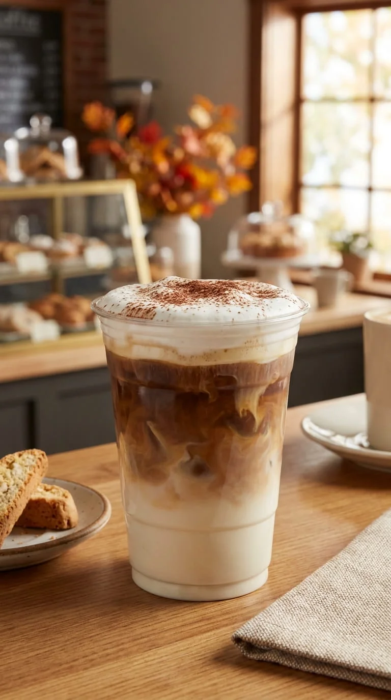 Dunkin Tiramisu Cloud Latte with marshmallow cold foam and cocoa powder